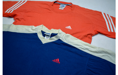 2x Adidas T-Shirt TShirt Vintage Top Fitness Sport Blau Creme Orange 2000 7+8 L