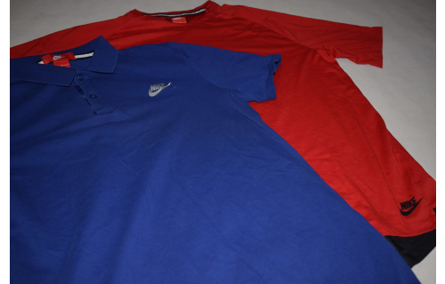 2x Nike T-Shirt Polo Fit Fitness Sport Laufen Run Trikot Lab Blau Rot Schwarz L