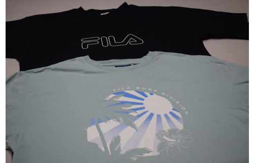 2x FILA T-Shirt Spellout Vintage Retro Tennis Casual Surfing Beach Summer Gr. XL