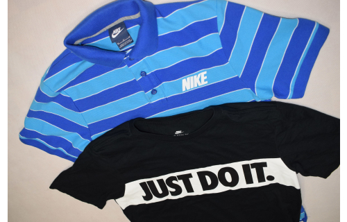 2x Nike T-Shirt TShirt Sport Just Do It Spellout Polo Streifen Block Colours S-M