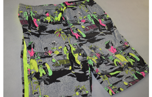 Shorts Short Pant Sport Hose Vintage All over Print Funky Bad Taste Neon 42 ca L