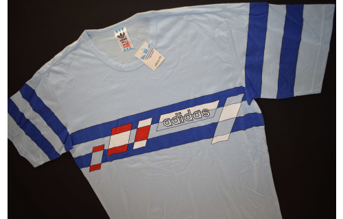 Adidas T-Shirt TShirt Trikot Jersey Vintage 80er 80s Blau Graphik Grafik  XS NEU