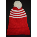 Fussball Fan Strick Knitting Mütze Hat Winter Beanie Vintage Rot Weiß Red White