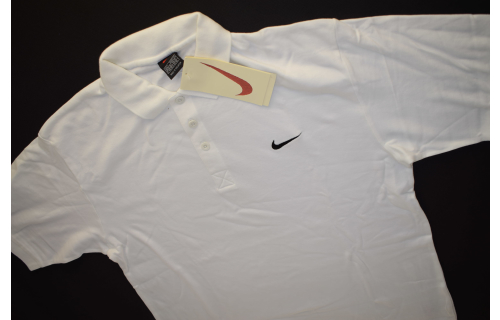 Nike Polo T-Shirt Vintage Deadstock Tennis 90s 90er Casual Check Weiß S L NEU   NEW