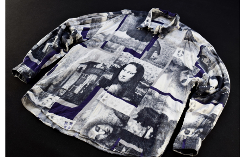 Mona Lisa Hemd Shirt All Over Print Art Kunst Bild VTG Rayon Viskose Vintage XXL